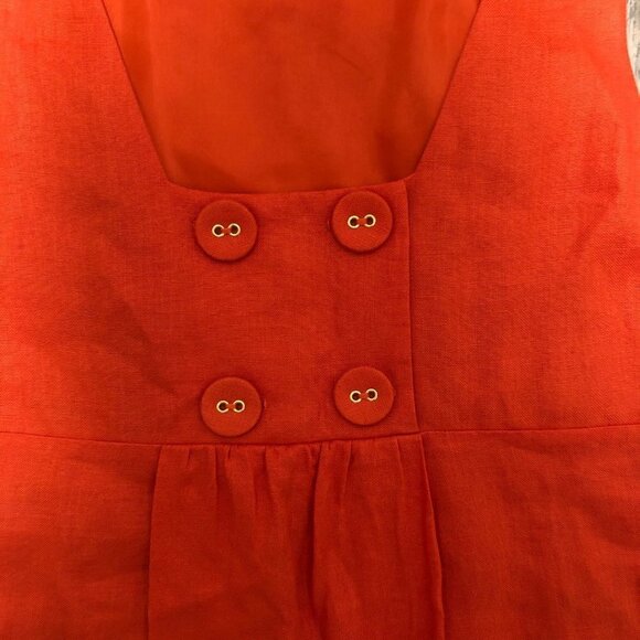 Talbots Women's Size 8 Dress Pure Irish Linen Orange Coral Pleated High Collared - Picture 5 of 8